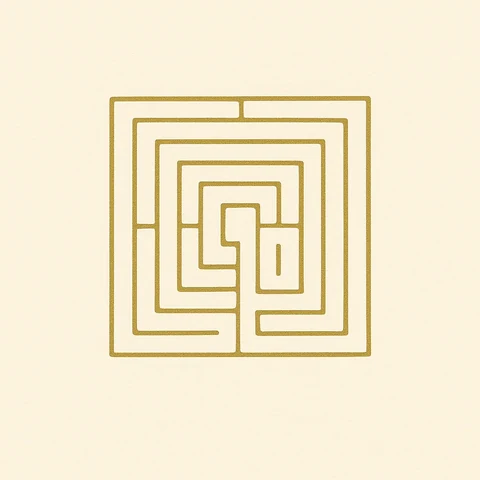 A line-drawn labyrinth — the symbol of Part I, where the buyer maps why they feel stuck