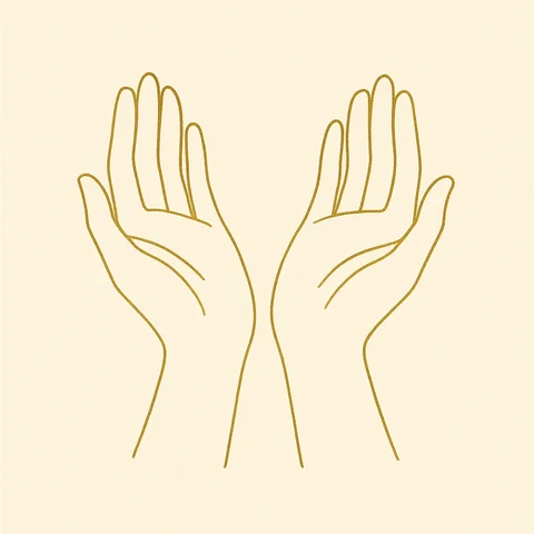 Two open hands drawn in gold — the symbol of Part III, on what the right work feels like in practice