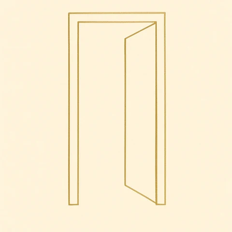 An open doorway drawn in gold lines — the symbol of Part VII, on walking through it